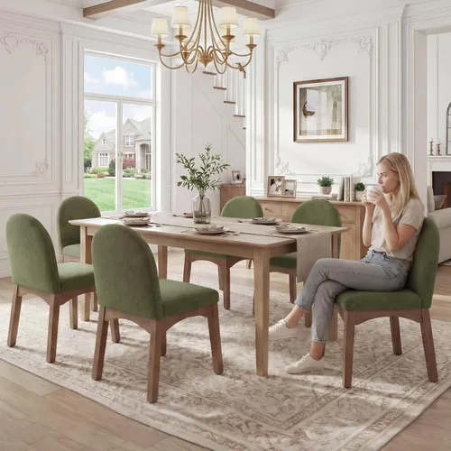 Miniatura 15 de HNY Juego de 2 sillas de comedor modernas de mediados de siglo, sillas de comedor tapizadas de tela de lino, sillas de cocina sin brazos con patas