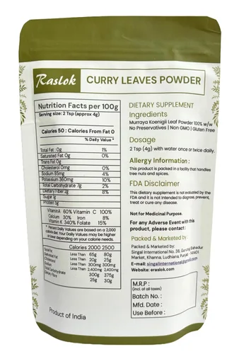Miniatura 3 de Raslok Polvo de hojas de curry Polvo de hojas de curry Promueve el crecimiento del cabello Volumen del cabello Cabello más grueso (8 onzas)