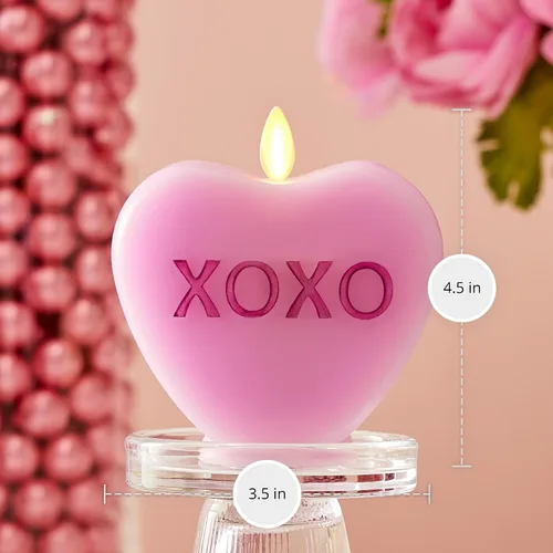 Miniatura 6 de Luminara Candy Heart XOXO Vela de Orquídea Pastel - Sin Llama, Llama Real, Romántica, Funciona con Pilas, Decoración LED - Colección del Día de San