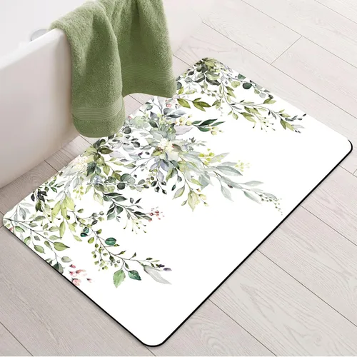 BBiggood Alfombras de baño salvia, alfombra de baño verde salvia con hojas de eucalipto, se ajusta debajo de la puerta, alfombra de ducha fina de