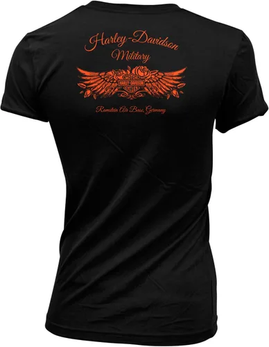 Miniatura 2 de Harley-Davidson Military - Camiseta negra con cuello redondo para mujer - Bold River Ramstein Air Base