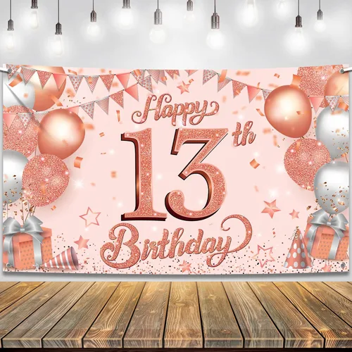 Miniatura 15 de KatchOn, Cartel de feliz cumpleaños número 13, negro y dorado, extragrande, 72 x 44 pulgadas, telón de fondo de feliz cumpleaños, pancarta de feliz