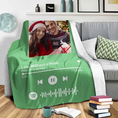Miniatura 8 de Manta personalizada con escaneo de imágenes, código de Spotify, foto negra, manta de forro polar personalizada, manta suave para cuna, manta