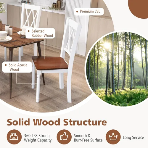 Miniatura 4 de Giantex Juego de 2 sillas de comedor blancas de madera con asiento de madera de goma, patas de madera de acacia, carga máxima de 360 libras, sillas