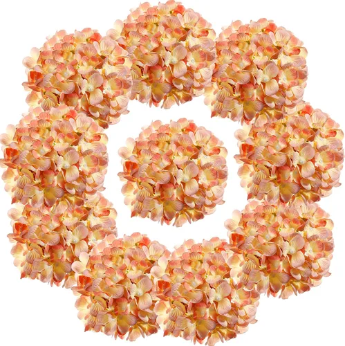 Miniatura 18 de Cabezas de hortensias de seda con tallos de flores artificiales para decoración del hogar, boda, paquete de 10 unidades (rosa melocotón)