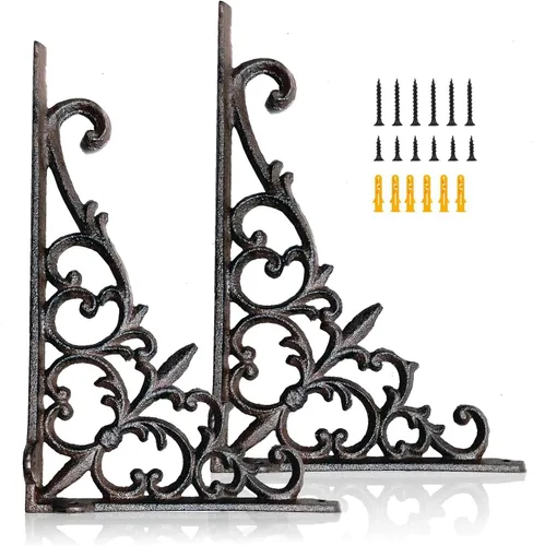 Z Metnal Soportes decorativos para estantes, 6 x 9 pulgadas, soporte de buzón de metal de hierro forjado fundido, soportes victorianos de ángulo