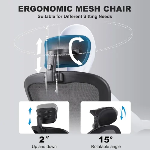 Miniatura 6 de Paquete de 10 sillas ergonómicas de oficina con reposacabezas ajustables 3D, sillas de escritorio de malla para oficina en casa con soporte lumbar