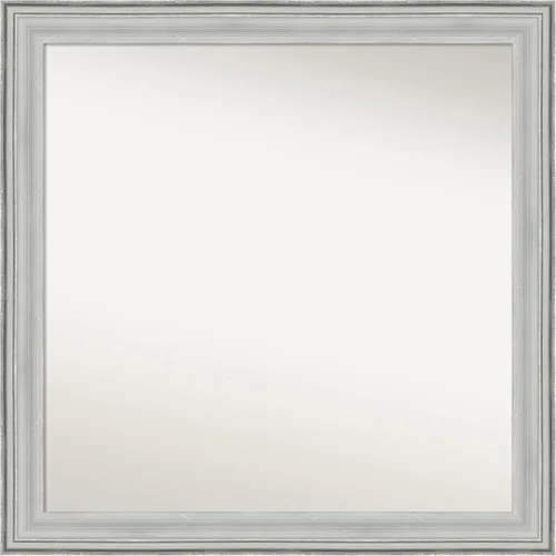 Miniatura 420 de Amanti Art Espejo de baño plateado para sobre fregadero, 25 x 25 pulgadas, espejo de tocador cuadrado estrecho de níquel cepillado, marco de madera