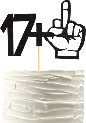 Miniatura 11 de Decoración para tartas con purpurina negra con dedo medio 15+1, decoraciones para fiesta de cumpleaños de 16 años, suministros divertidos