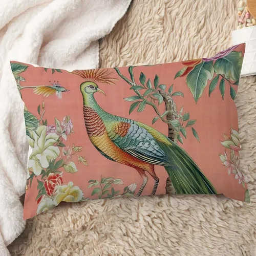 Miniatura 10 de ArogGeld Fundas de cojín de estilo chinoiserie, diseño de flores y pájaros, color rosa rubor, diseño de animales de pavo real, jardín asiático