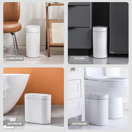 Miniatura 5 de ELPHECO Paquete de 2 cubos de basura con sensor de movimiento de baño de 2.5 galones + 2 galones de basura automático para decoración de baño, cubo