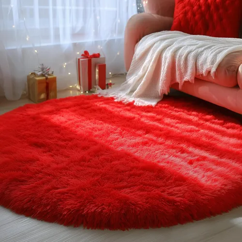 PAGISOFE Alfombra Roja Redonda de 4 Pies, Alfombras de Área para Dormitorio, Alfombra Circular para Habitación de Niñas, Alfombras Esponjosas, Rojo