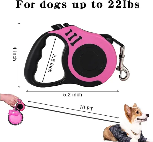 Miniatura 2 de Correa retráctil resistente para perros o gatos pequeños, cinta de nailon 360 sin enredos, mango antideslizante, con dispensador de bolsas de basura