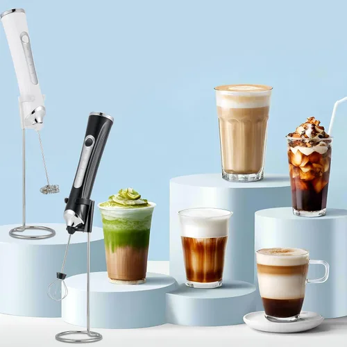 Miniatura 7 de Espumador de leche eléctrico de mano con 2 cabezas, batidor de espuma de café con USB recargable de 3 velocidades, licuadora de espuma para latte
