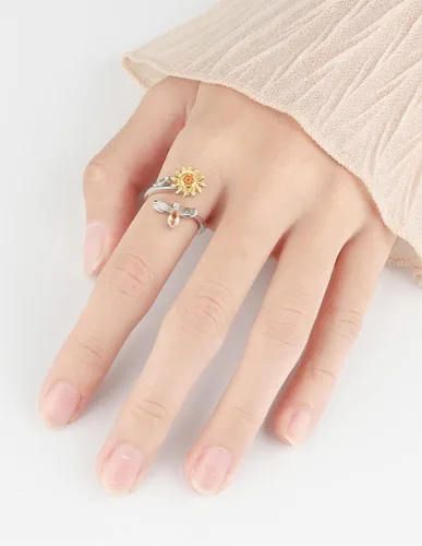 Miniatura 4 de Akeoqi Anillos giratorios para la ansiedad, para aliviar el estrés, tamaño ajustable, diseño abierto, anillo giratorio con incrustaciones
