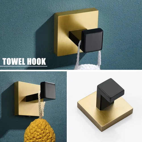 Miniatura 5 de YACVCL Juego de 5 piezas de accesorios para baño, juego de toallero negro y dorado, barra de toalla de 23.6 pulgadas, soporte para toallas de mano