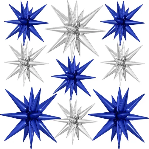 Miniatura 23 de 9 piezas de globos de estrella beige, grandes globos de papel de aluminio en forma de estrella en explosión, globos de Mylar en punta color crema