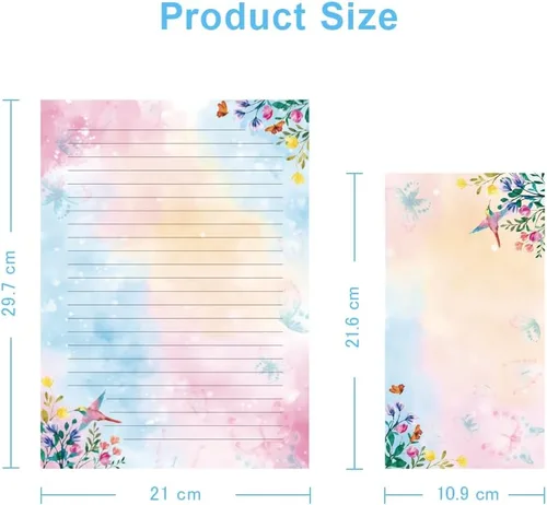 Miniatura 3 de Juego de papel estacionario y sobres forrados con diseño de pájaros florales y acuarelas, con papel de escritura de letras forradas, 48 hojas + 24