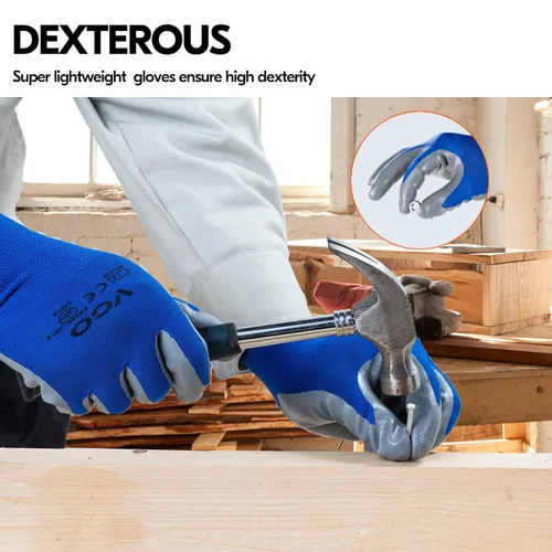 Miniatura 5 de Vgo... 10 pares de guantes de trabajo de seguridad, guantes de jardinería, revestimiento de nitrilo antideslizante, guantes de inmersión