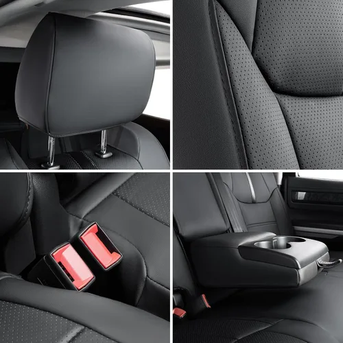 Miniatura 8 de Super Cubierta para Fundas de Asiento Toyota Tundra 2014-2021 (Solo CrewMax), Juego Completo de Protectores de Asiento Negros para Camioneta Pickup