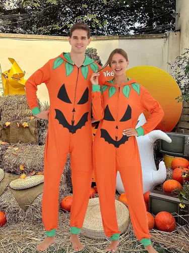 Miniatura 4 de Pijama familiar de Halloween para disfraz de calabaza para adultos, pijamas a juego para parejas y niños