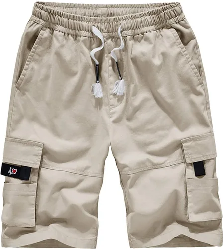 Vcansion Pantalones cortos tipo cargo de algodón con cintura elástica y cordón para mujer, ajuste holgado, con múltiples bolsillos