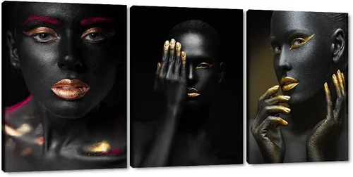 Miniatura 96 de MAMAGO Lienzo decorativo para pared, pintura de belleza dorada y negra, fotos de mujeres africanas, hermosos pósteres de mujer negra, impresiones