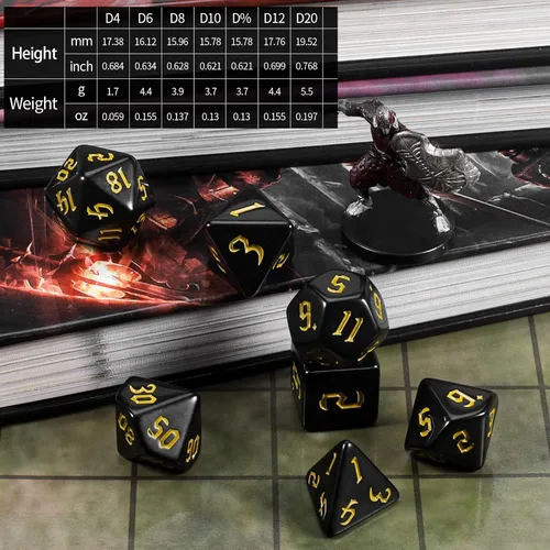 Miniatura 3 de CiaraQ DND - Juego de dados poliédricos con bolsa de dados para juegos de rol de Calabozos y Dragones RPG MTG (fuente negra y dorada)