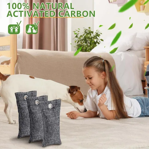 Miniatura 6 de Paquete de 4 absorbentes de olores de carbón activado, bolsas purificadoras de aire de carbón de bambú, eliminador de olores, ambientador