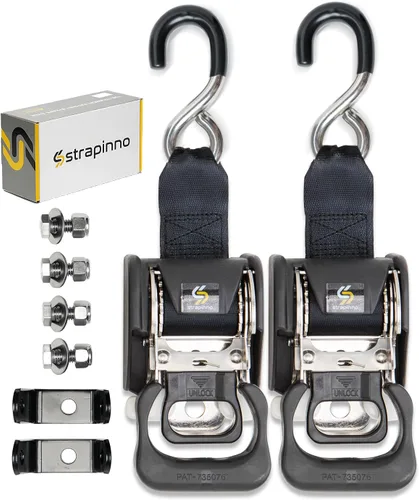 Miniatura 10 de Strapinno 2 correas de trinquete retráctiles de acero inoxidable (1 7/8 pulgadas x 4 pies) para remolque de barco, soportes de montaje adicionales