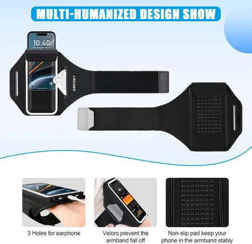 Miniatura 6 de Brazalete para correr con soporte para auriculares - Brazalete para teléfono de diseño 3D para iPhone 15/14/13 Pro/Plus y Galaxy S20/S10, soporte