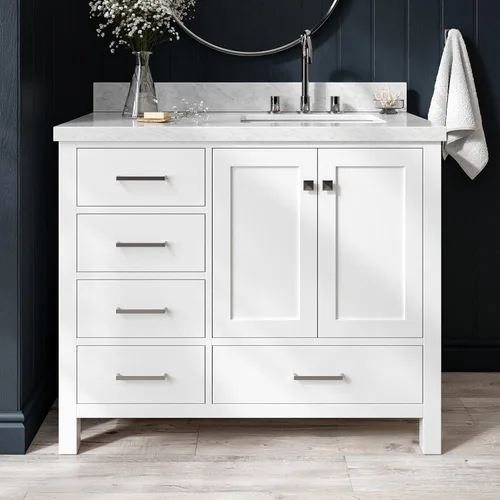 Miniatura 26 de ARIEL Cambridge - Mueble de baño espresso de 43 pulgadas con fregadero, borde de mármol italiano de carrara de 1.5 pulgadas, madera maciza