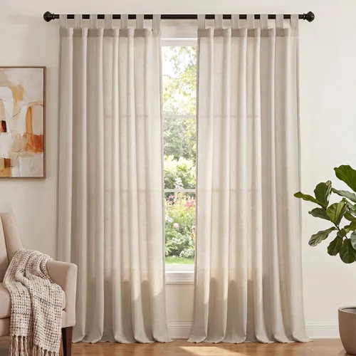 Miniatura 14 de PrinceDeco Cortinas de Lino de 63 Pulgadas de Largo con Trabillas Superiores Paneles de Tratamientos para Ventanas Semi Transparentes de Filtrado