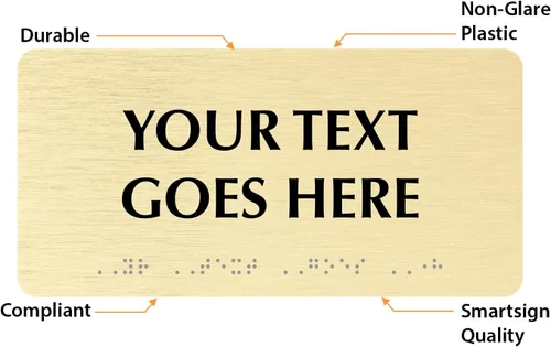 Miniatura 4 de SmartSign Letrero de Braille personalizado horizontal, 4 x 8 pulgadas, compatible con ADA, opciones de oro cepillado/plata, letrero de plástico