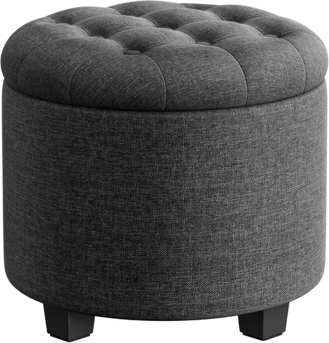 Miniatura 11 de SONGMICS Otomana redonda, otomana con almacenamiento, 17.7 x 17.7 x 17.5 pulgadas, reposapiés con patas, cuero sintético, carga de hasta 330 libras