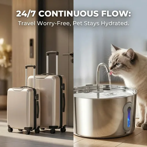 Miniatura 5 de Fuente de agua para gatos de acero inoxidable, dispensador automático de agua para perros de 135 oz/4 litros con bomba ultra silenciosa y 2 filtros