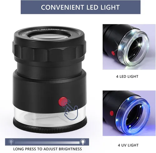 Miniatura 5 de Lupa de lupa de 30X, lupa de ojo portátil recargable por USB con 8 luces para costura, joyería, monedas, divisas, sellos