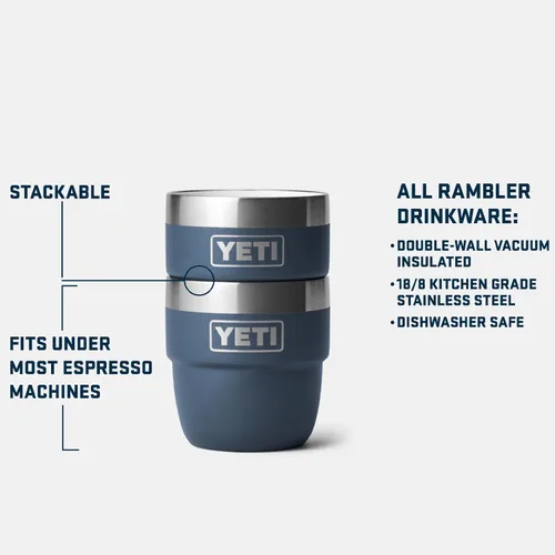 Miniatura 2 de YETI Rambler - Vaso apilable de 4 onzas, acero inoxidable, taza de café/espresso aislada al vacío, 2 unidades Azul marino
