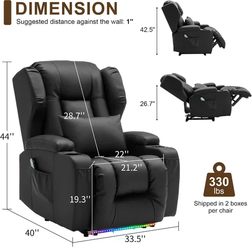 Miniatura 3 de DRMBOOK Silla Reclinable Eléctrica, Sofá Reclinable Eléctrico Wall Hugger con Masaje y Calor, Asiento de Teatro Sobrerelleno con Puerto