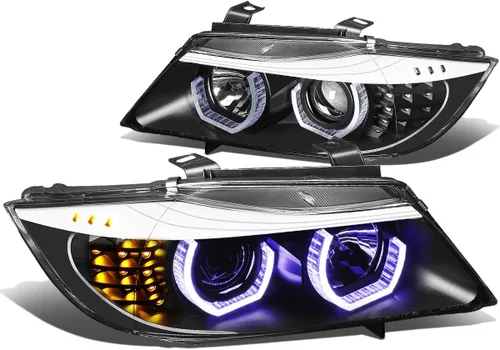 Miniatura 12 de DNA MOTORING HL-3D-E9005-BK - Faros delanteros negros con anillo de halo 3D, haz alto y bajo, con señales de giro ámbar, compatibles con BMW 323i
