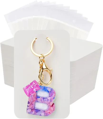 Juego de 120 tarjetas de exhibición de llavero con bolsas autosellables, llavero de embalaje para llavero, soporte para joyas (blanco 2.7 x 4.7