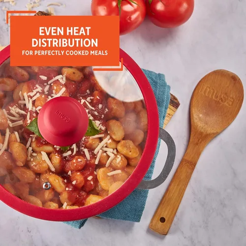Miniatura 5 de IMUSA USA 3.2Qt Caldero antiadherente de cerámica roja (horno holandés) con borde de silicona y tapa de vidrio Rojo