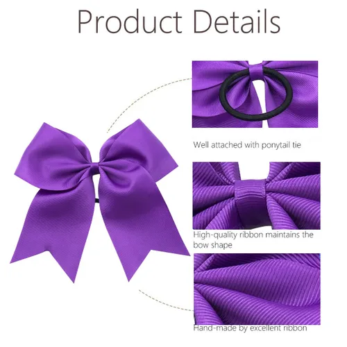 Miniatura 3 de 20 piezas lazos para porristas grandes de 8" para niñas, hechos a mano, cinta grosgrain, accesorios para el cabello para adolescentes, niñas, Púrpura