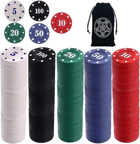 IXIGER 300 fichas de póquer, juego de fichas de casino de plástico con bolsa de terciopelo negro, fichas de póker de arcilla a granel para