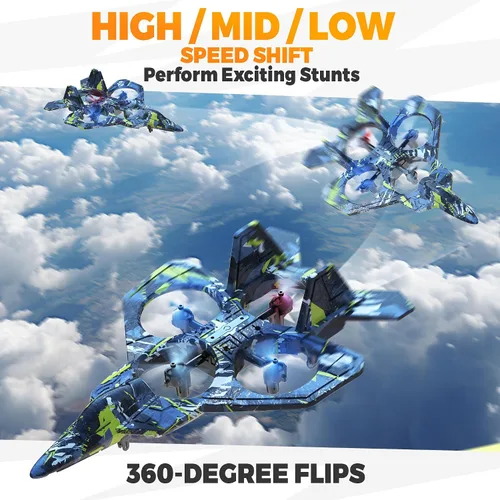 Miniatura 2 de BEZGAR Avión RC, avión de control remoto de espuma, dron para niños, avión RC para niños y niñas, helicóptero avión de combate con luces LED, Azul