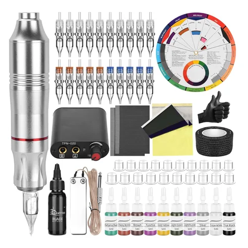 Kit de bolígrafo de tatuaje, cartuchos de tatuaje, máquina de tatuaje para principiantes, kits de bolígrafos de tatuaje rotativos juegos completos