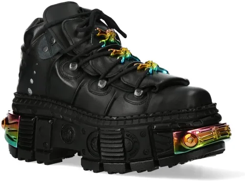 Miniatura 3 de New Rock Botas WALL106-S23 Mujer Metálico Negro Cuero Plataforma Gótica Botas