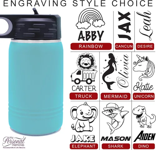 Miniatura 6 de My Personal Memories Botella de agua personalizada de 12 onzas para niños con pajilla, vaso aislado de doble pared para niños, niñas, escuela, Azul