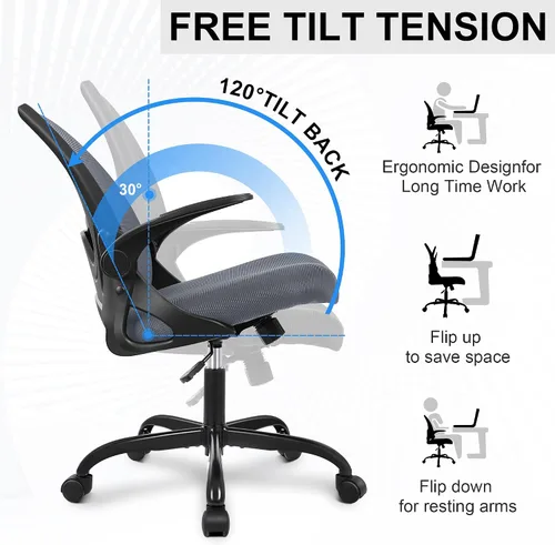 Miniatura 5 de Primy Silla de Oficina Ergonómica Silla de Escritorio con Soporte Lumbar y Altura Ajustables, Silla de Escritorio de Malla Transpirable Giratoria