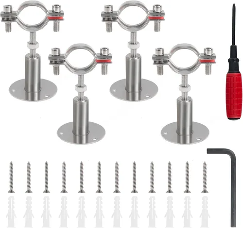 4 soportes de tubo de montaje en pared de acero inoxidable 304, adecuados para tubos OD de 1 pulgada (1.260-1.339 in), altura ajustable de